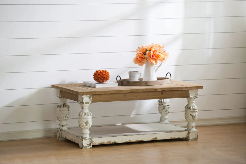 Rectangle Coffee Wooden Coffee Table, French Country Coffee Table - Brown / Antique White by Unique Piece Furniture