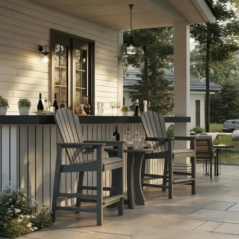 HDPE Bar Height Adirondack Chair with Cup Holder - Gray by HouseOfZazla