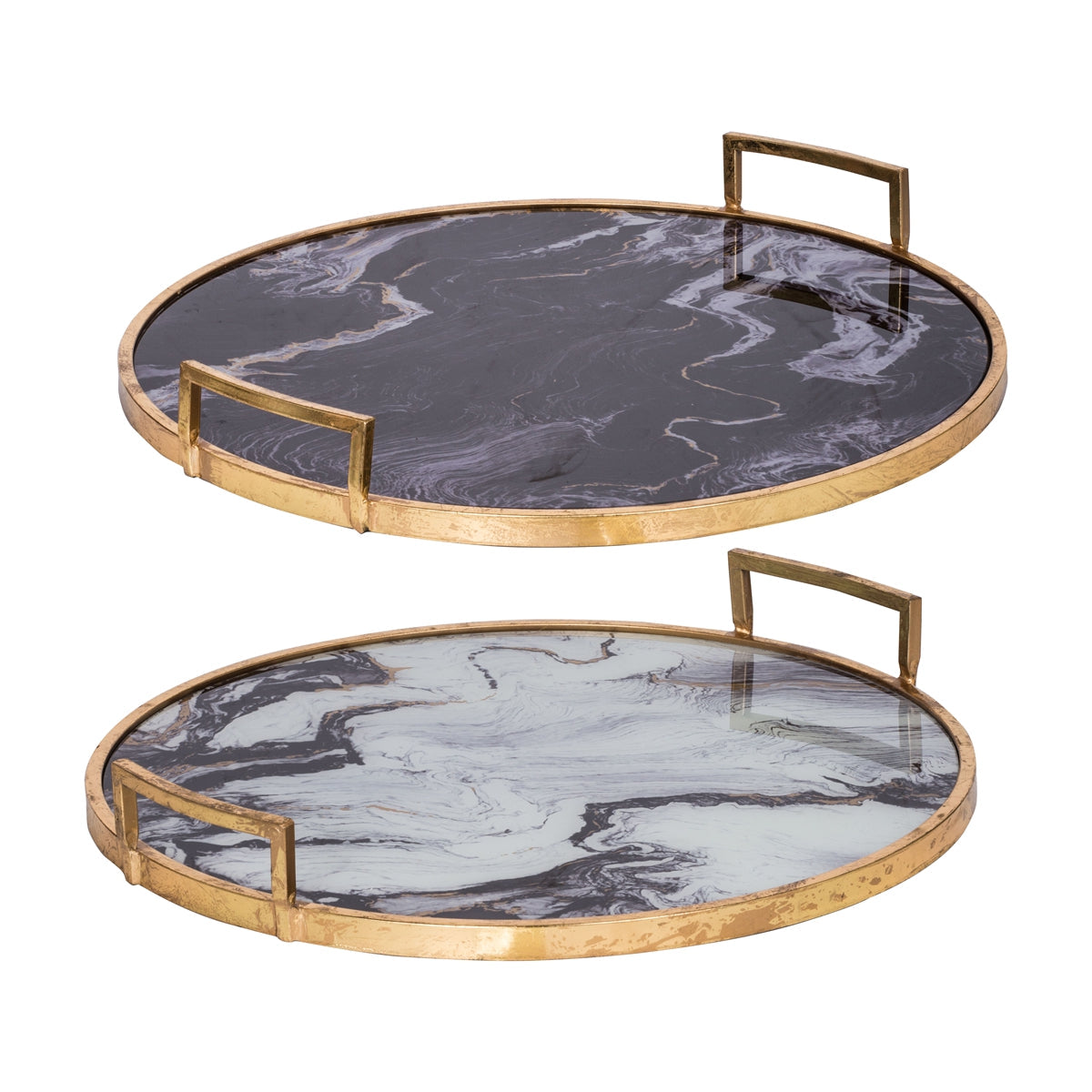 S/2 Round Decorative Tray with Abstract Marbled Design by HouseOfZazla