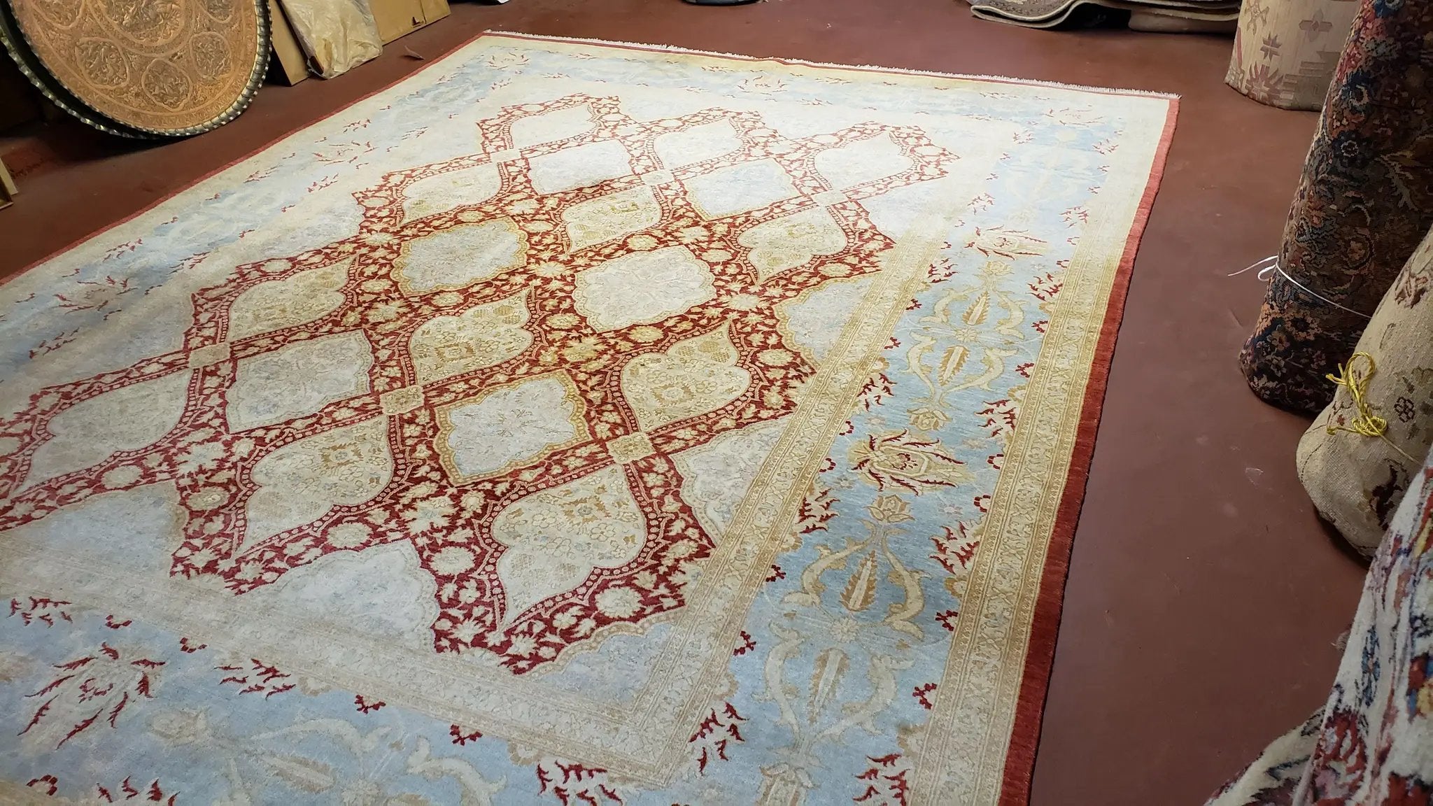 9x12 Peshawar Rug Pakistani Oriental Carpet Sky Blue and Red Wool Vintage Master Bedroom Rug Hand-Knotted Living Room Rug Dining Room Rug by Jewel Rugs