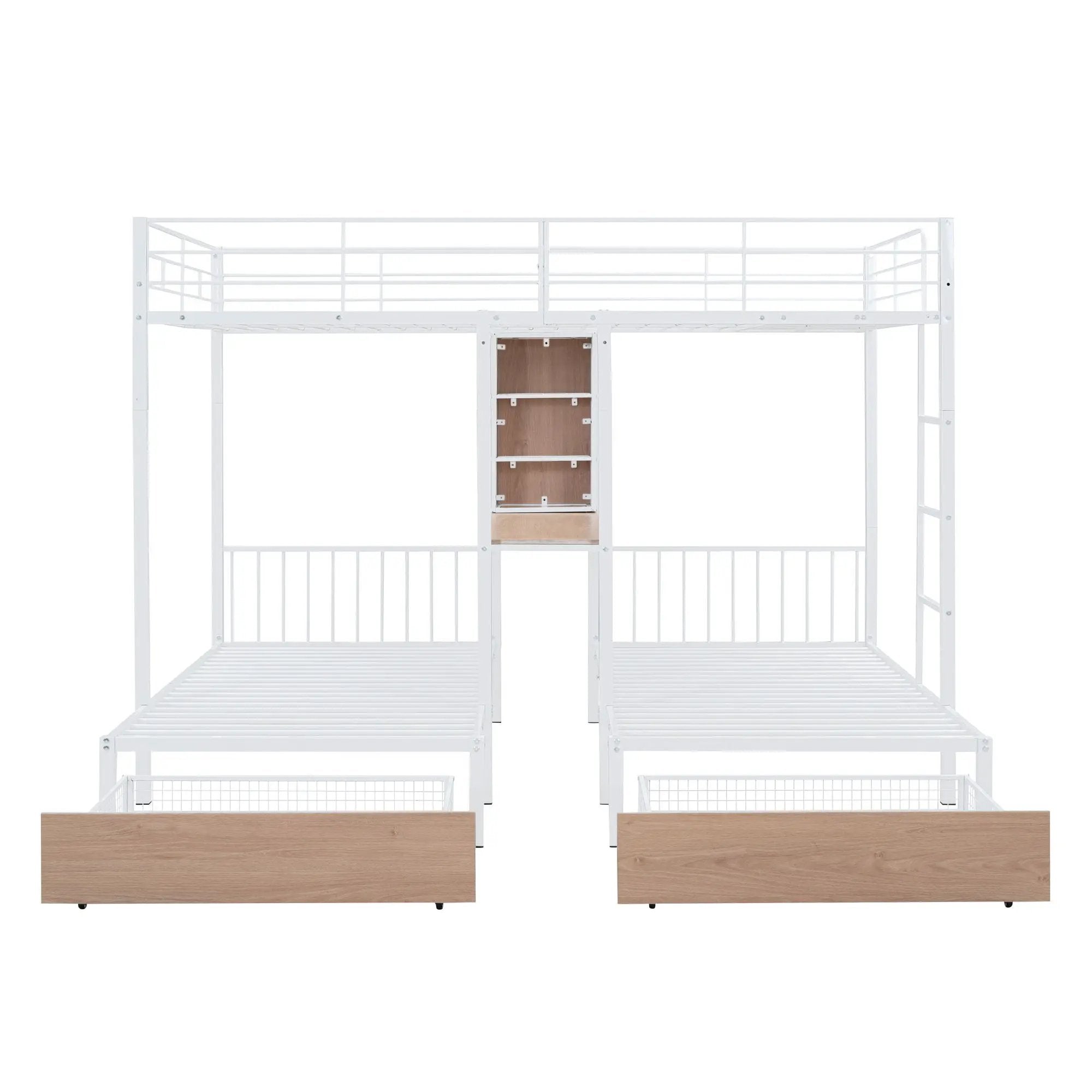 Triple Bunk Bed With Drawers, Multi-Functional Frame With Desks And Shelves In The Middle by HouseOfZazla