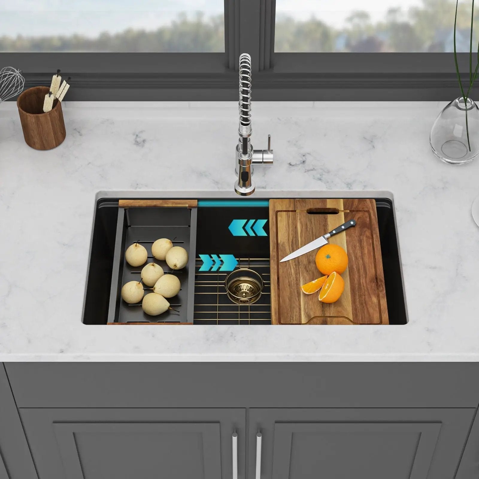 Quartz Composite Kitchen Sink With Undermount Design, Durable Single Bowl Workstation by HouseOfZazla