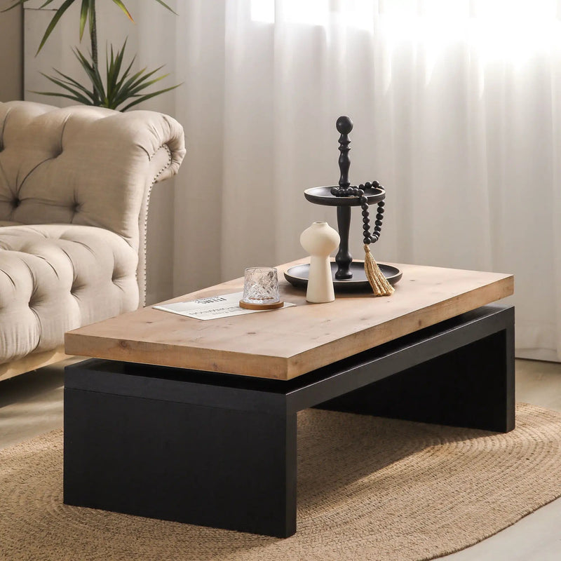 Coffee Table Rectangular Center Table For Living Room - Black / Natural / Multi / Natural Multi / Natural Wood / Natural Wood Wash by HouseOfZazla