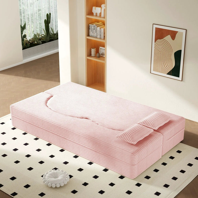 Modern Floor Sofa With 2 Pillows, Convertible Twin Size Folding Mattress For Living Room by HouseOfZazla