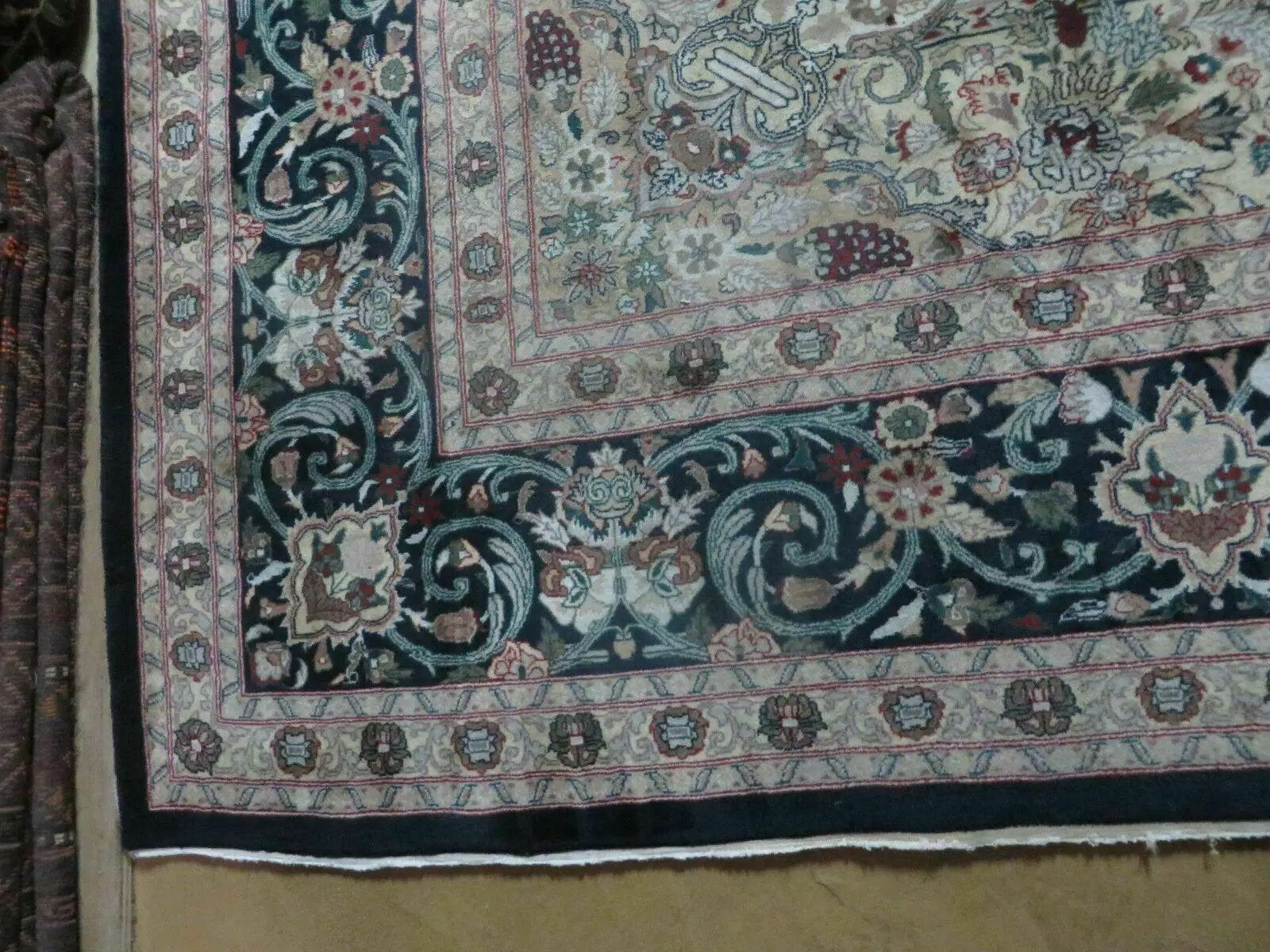 Beautiful Sino Persian Rug 9x12, Elegant High Quality Handmade Wool Oriental Carpet, Medallion with Corner Design, Floral, Black and Ivory by Jewel Rugs