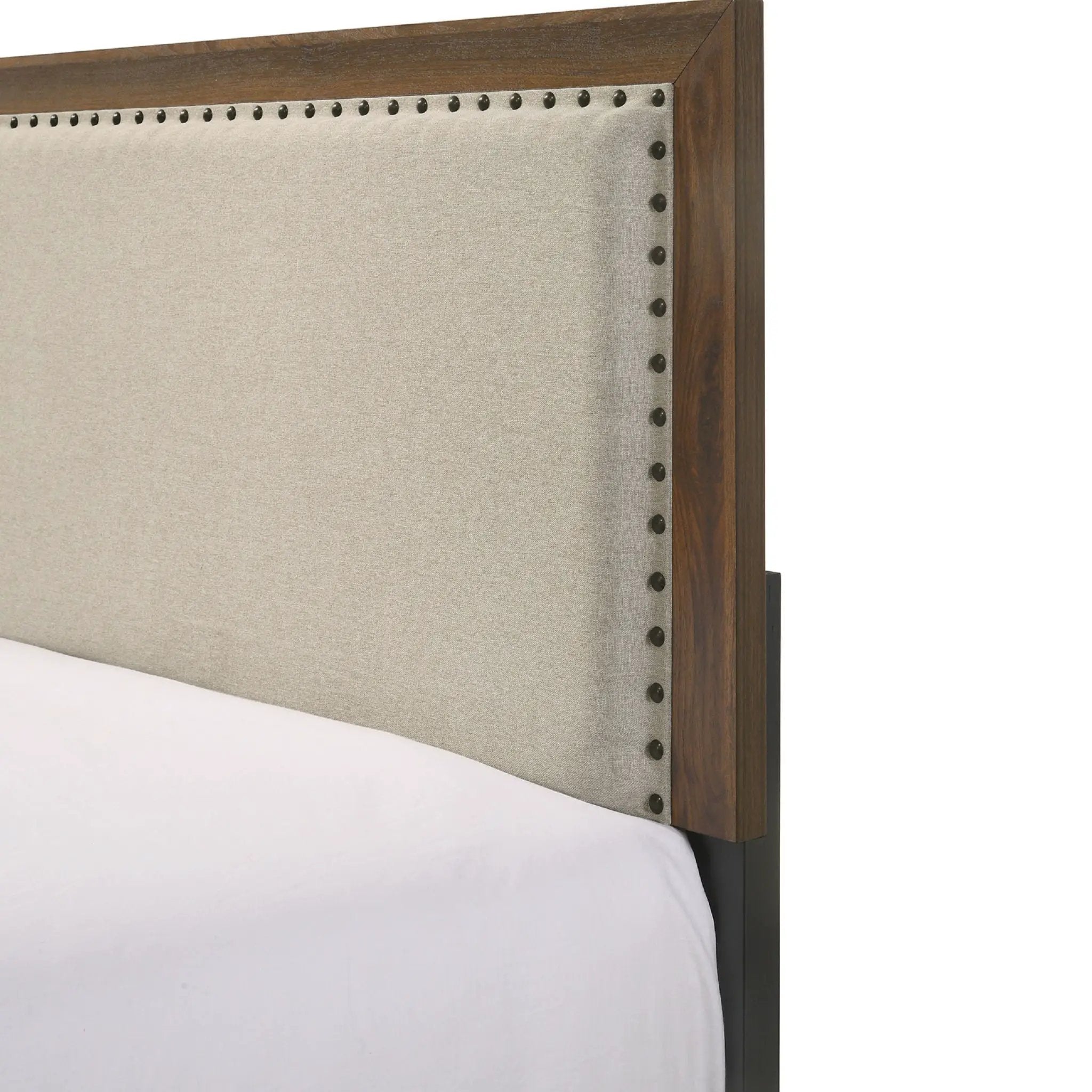 Panel Bed With Fabric Upholstered Tufted Nailhead Trim Headboard by Unique Piece Furniture