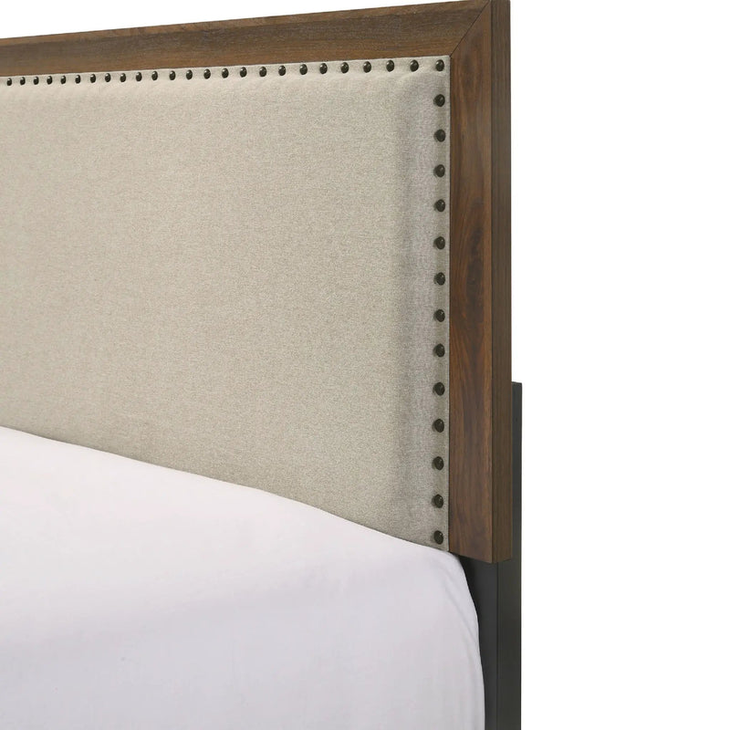 Panel Bed With Fabric Upholstered Tufted Nailhead Trim Headboard by HouseOfZazla