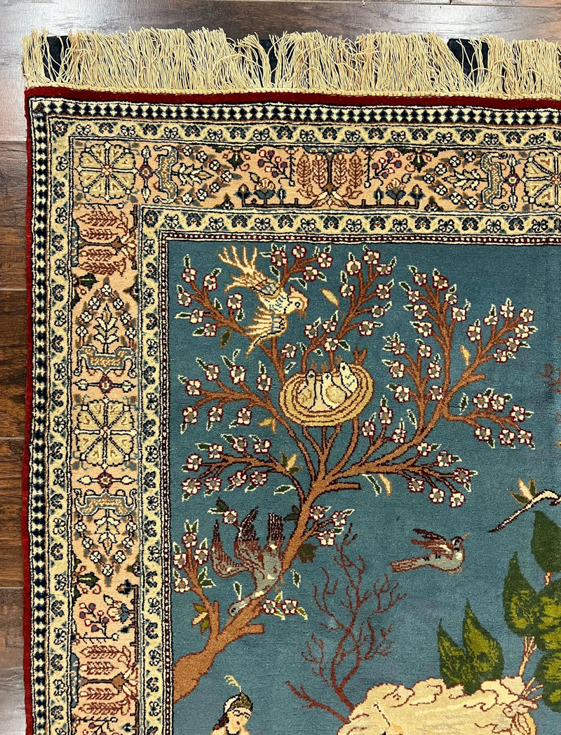 Vintage Persian Qum Pictorial Rug 5x7 - Wool & Silk by Jewel Rugs