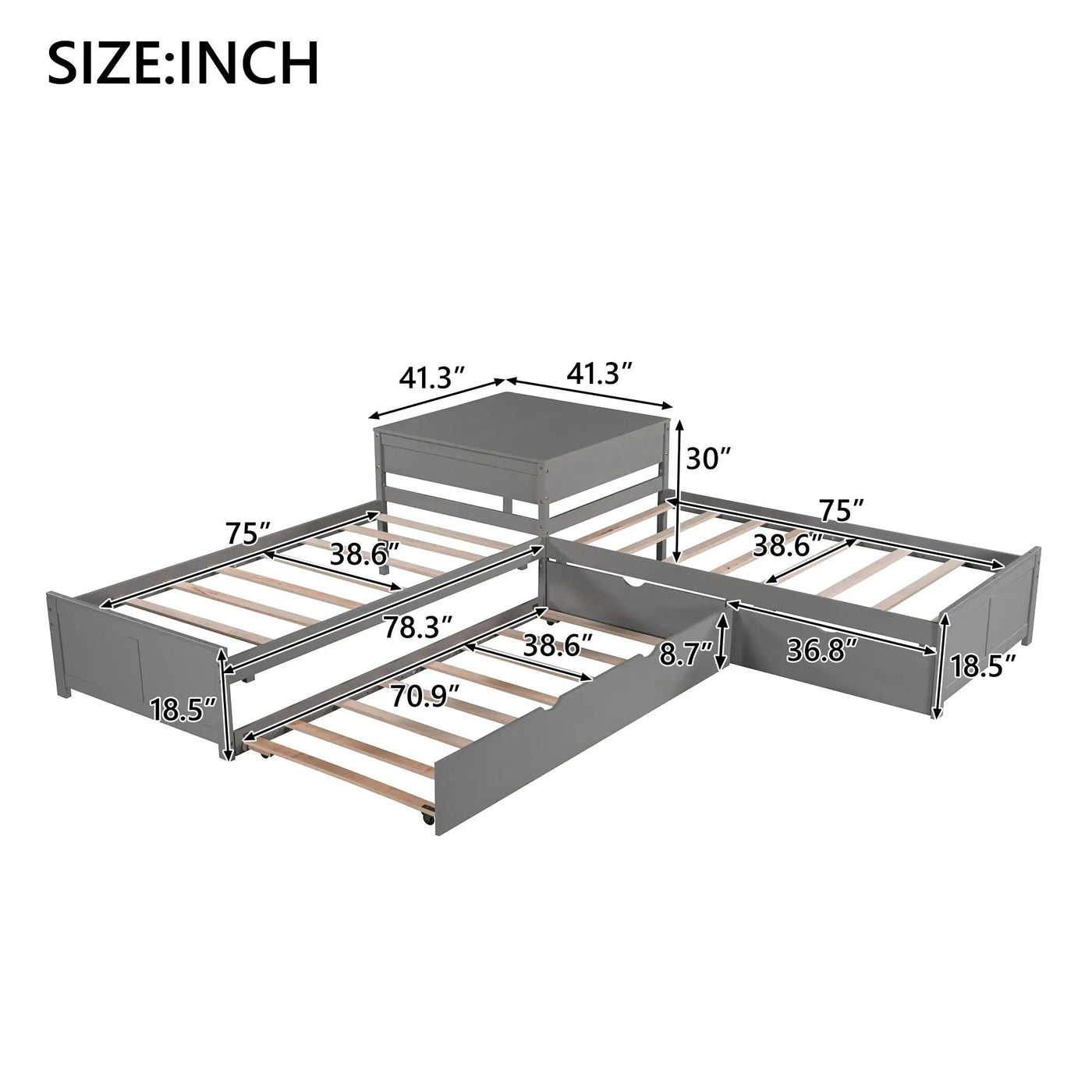 L Shaped Platform Bed With Trundle And Drawers Linked With Built In Desk by Unique Piece Furniture