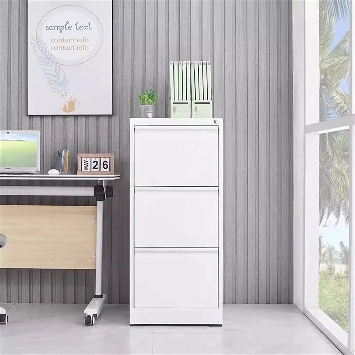 Durable Metal 3 Drawer File Cabinet With Lock For Office Storage by Unique Piece Furniture