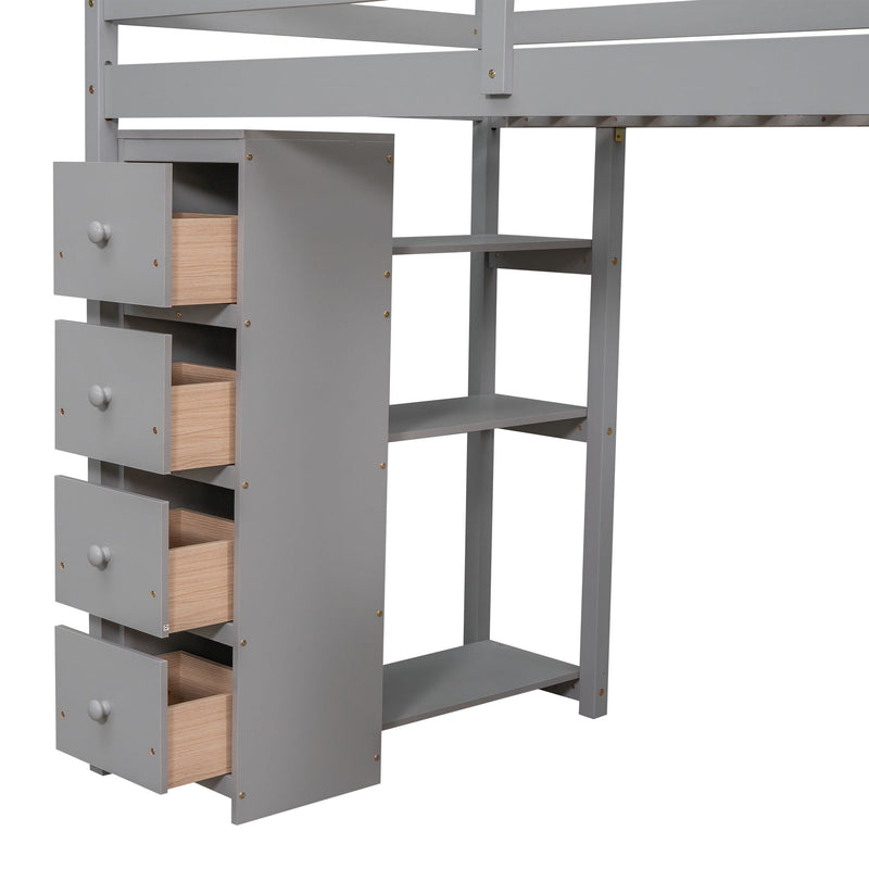 Loft Bed With Storage Drawers, Desk And Stairs With Shelves by HouseOfZazla