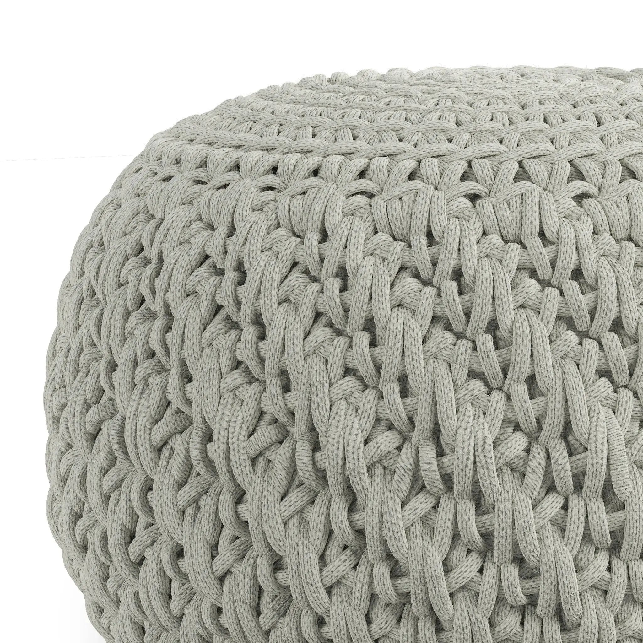 Nisi - Round Knitted Outdoor / Indoor Pouf - Light Gray by HouseOfZazla