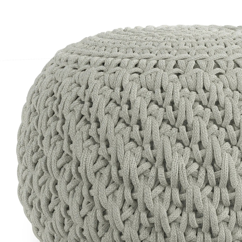 Nisi - Round Knitted Outdoor / Indoor Pouf - Light Gray by HouseOfZazla