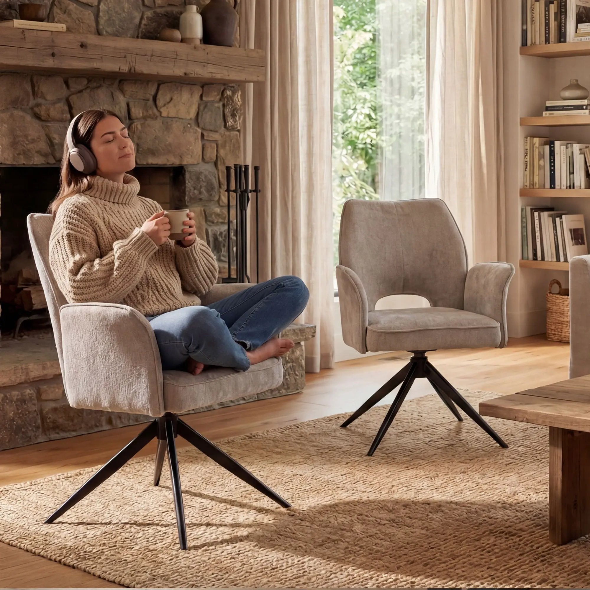 Dining Chair With Soft Cushion And 360° Rotation, Comfortable Armrest For Kitchen (Set of 2) - Gray by Unique Piece Furniture