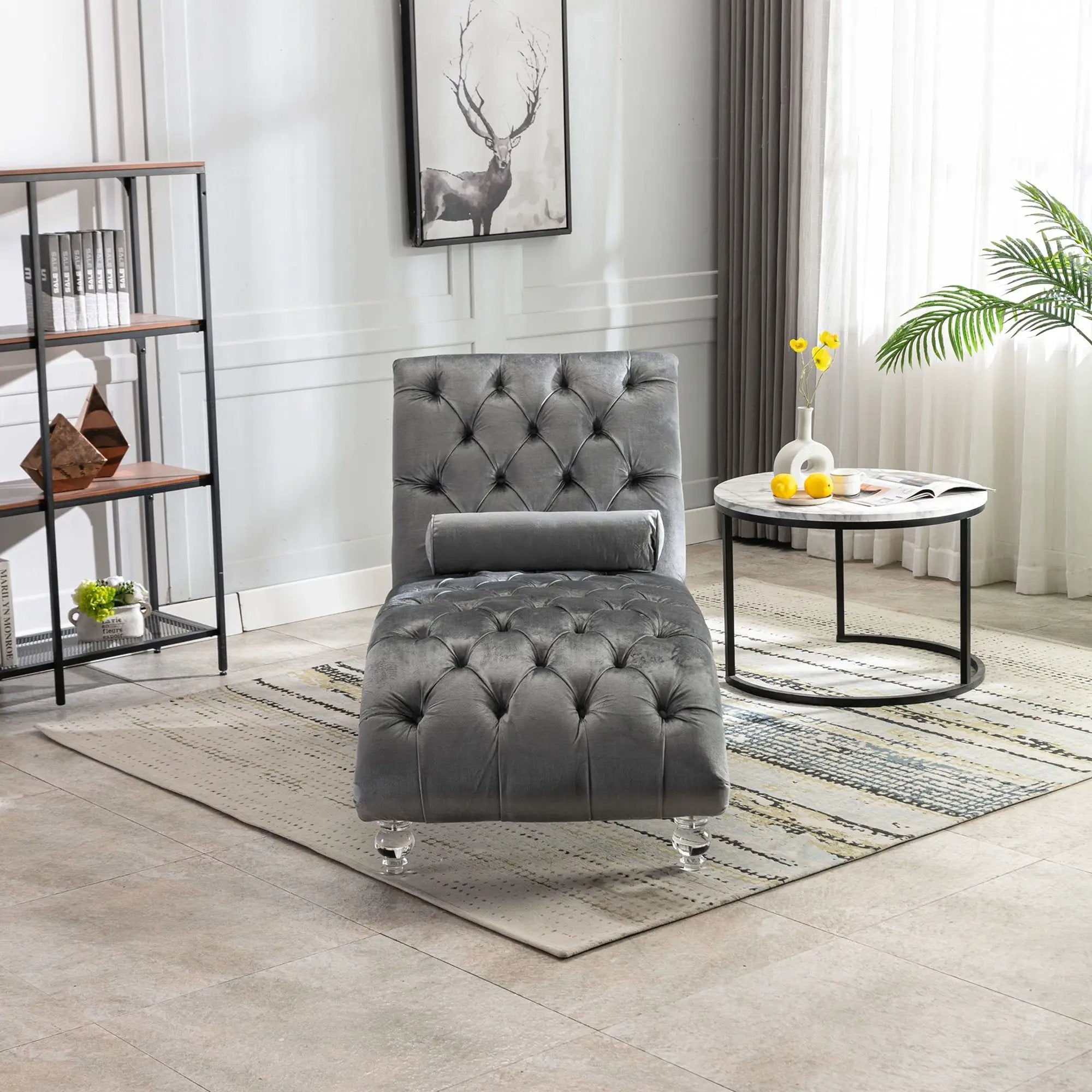 Chaise Lounge Indoor, Button Tufted Upholstered Chaise Lounge Chair With Pillow by Unique Piece Furniture