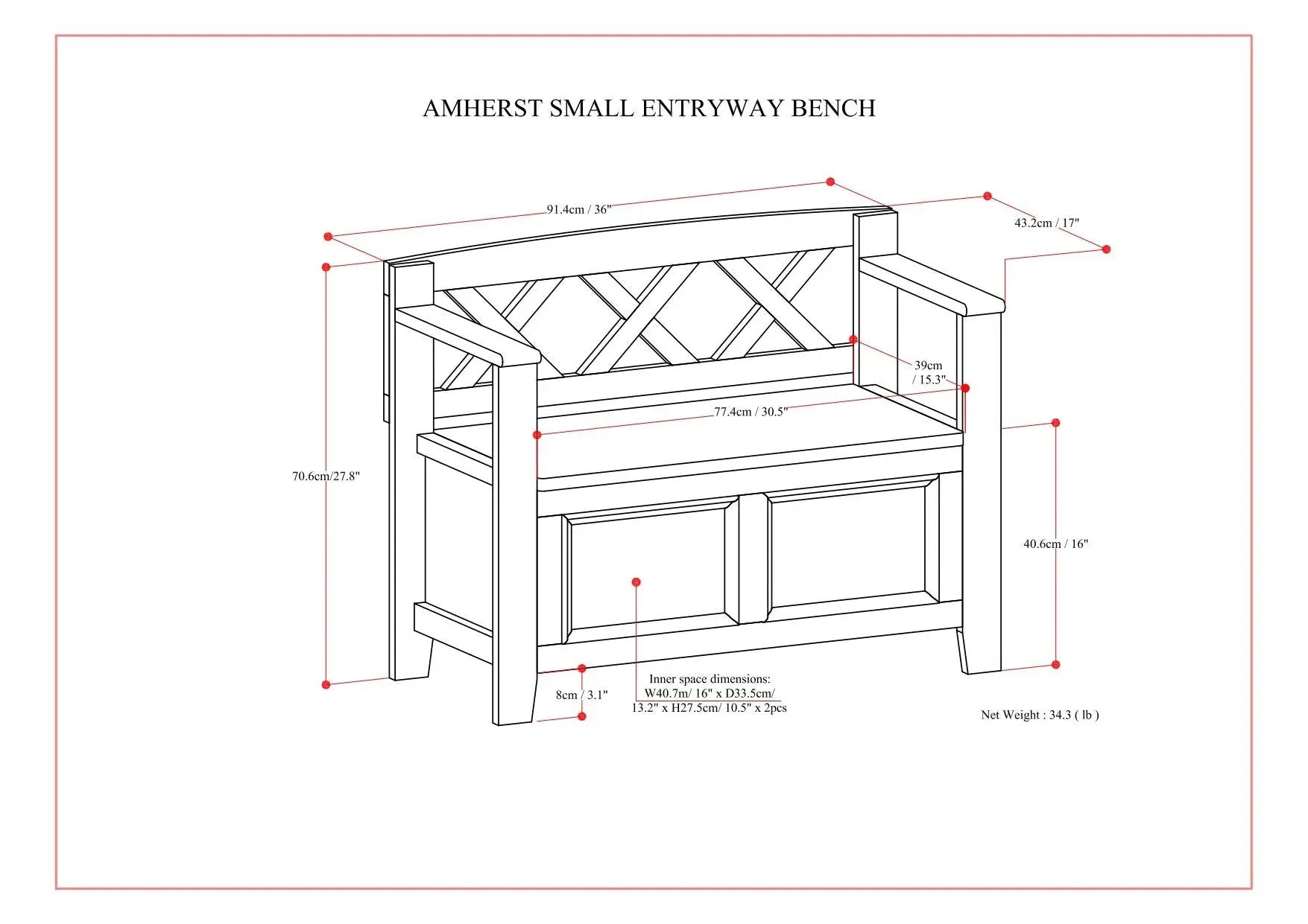 Amherst - Small Transitional Entryway Storage Bench by Unique Piece Furniture