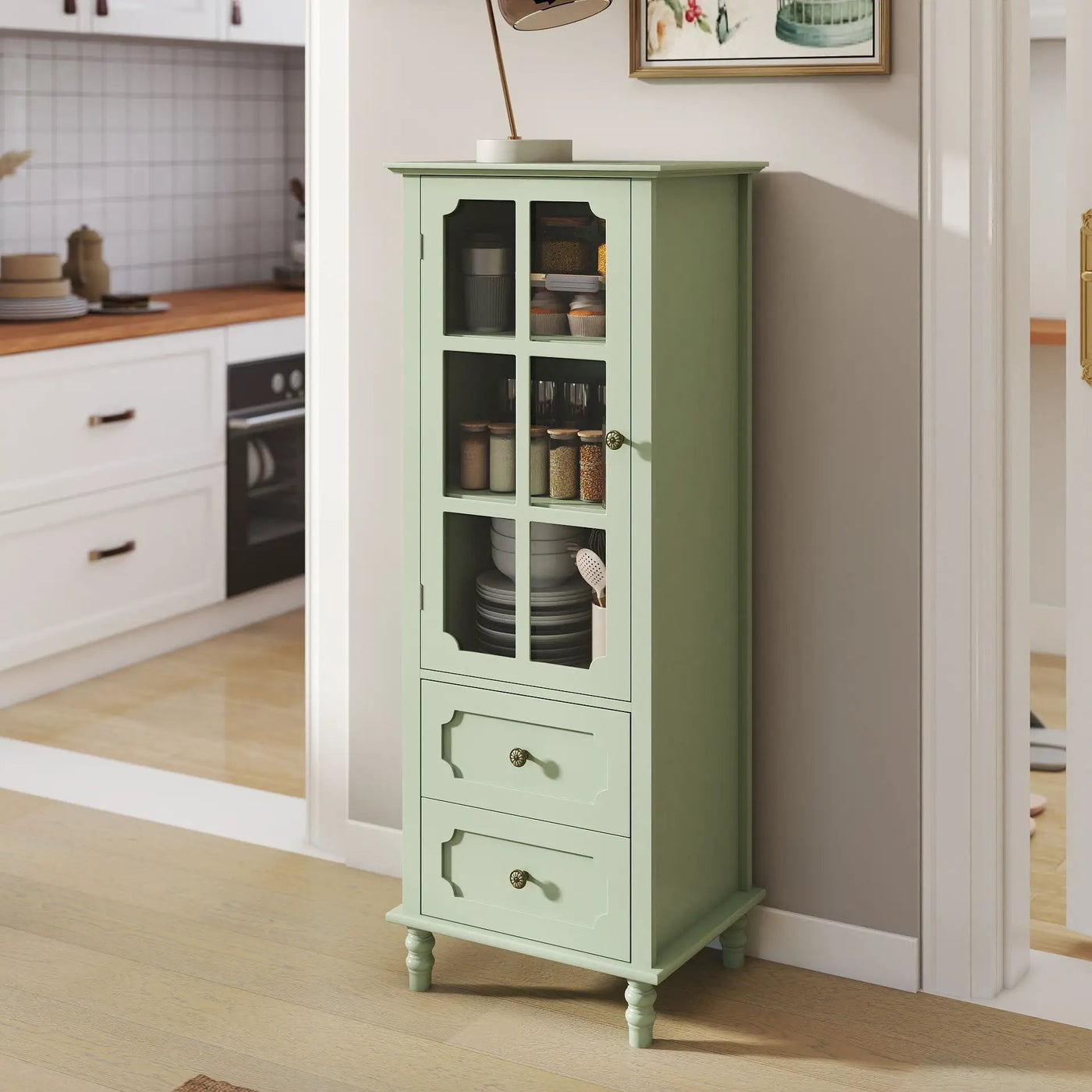Minimalism Buffet Cabinet With Glass Doors And Double Drawer by Unique Piece Furniture