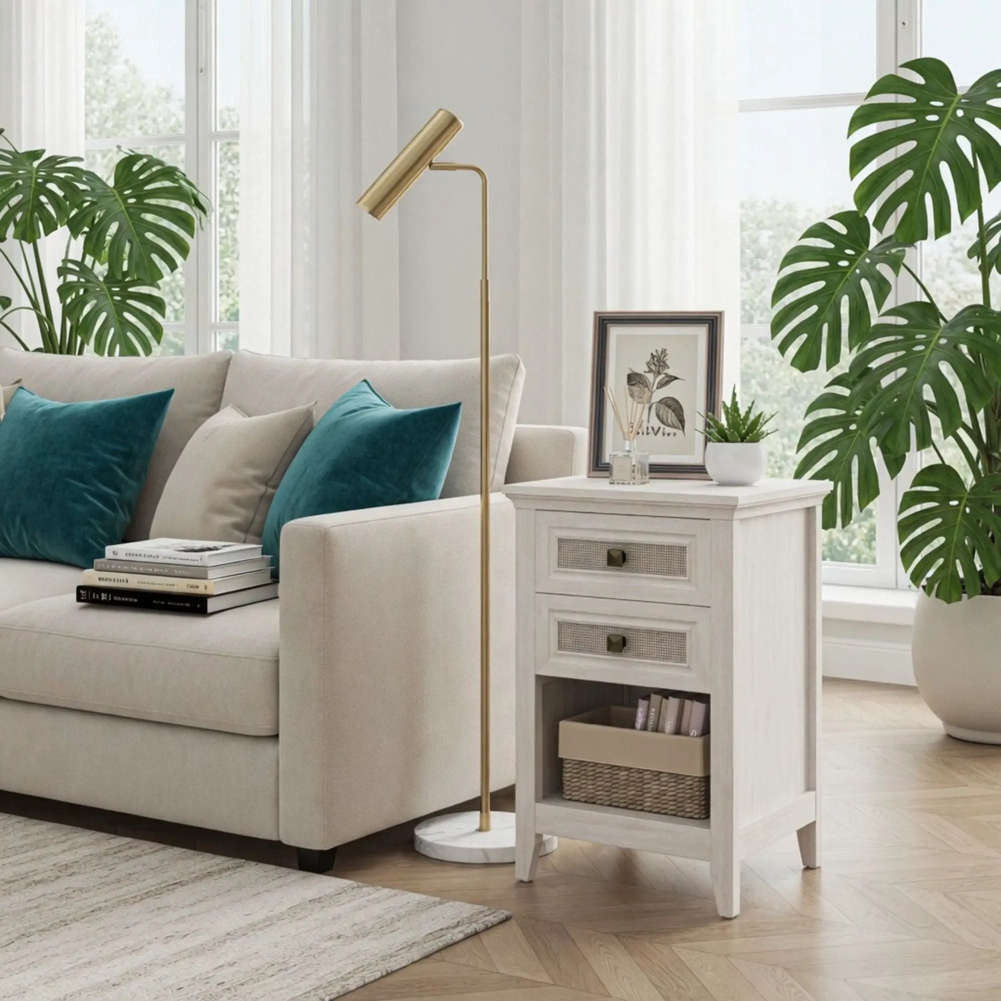 Nightstand With 2 Drawers & Shelf - White by HouseOfZazla