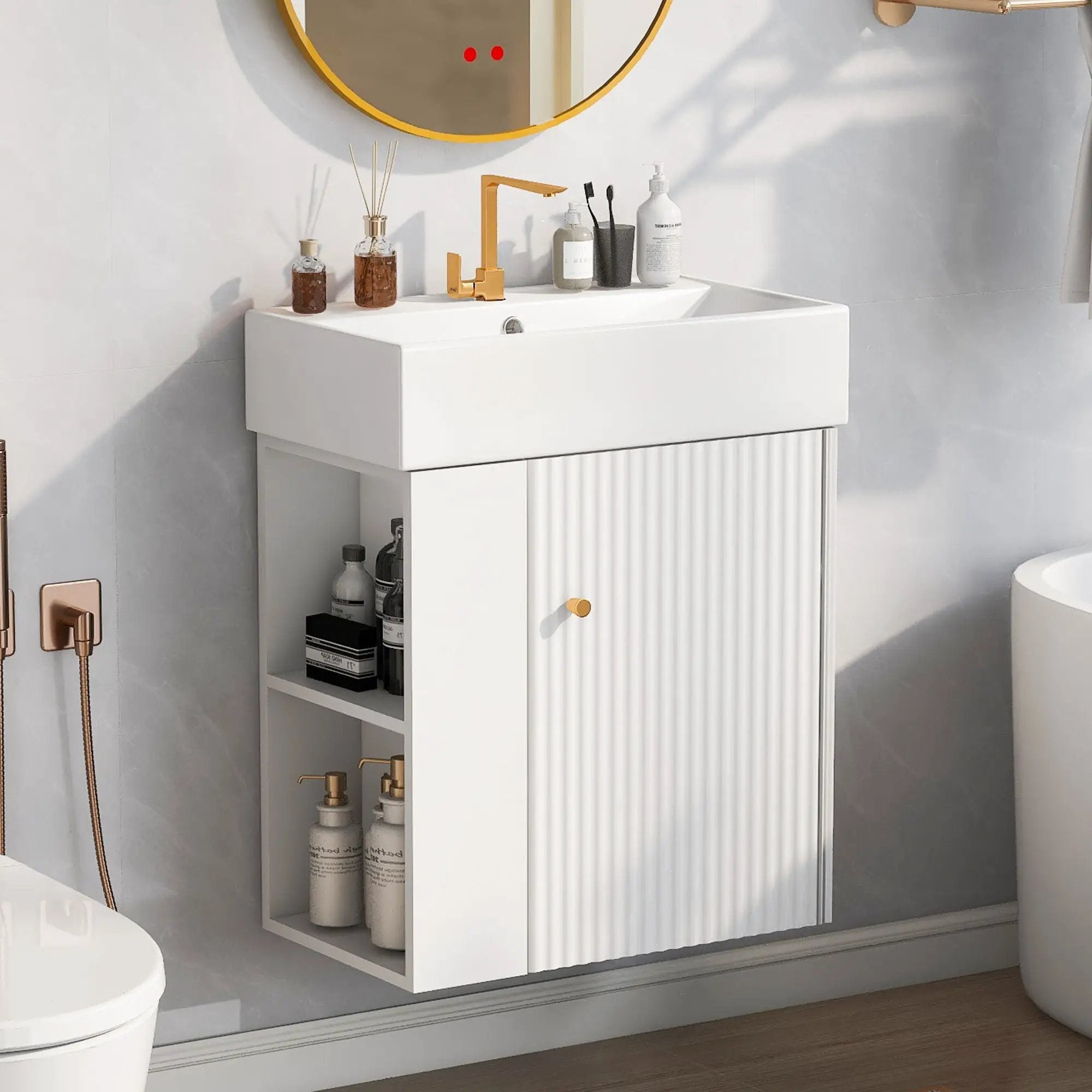 Modern Floating Bathroom Vanity With Ceramic Basin Perfect For Small Bathrooms by HouseOfZazla