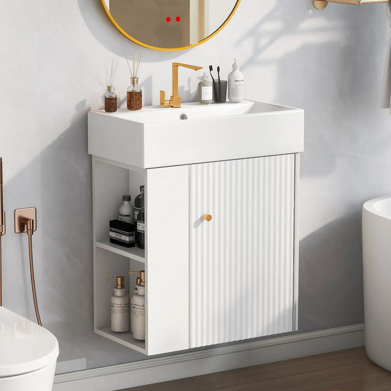 Modern Floating Bathroom Vanity With Ceramic Basin Perfect For Small Bathrooms by HouseOfZazla