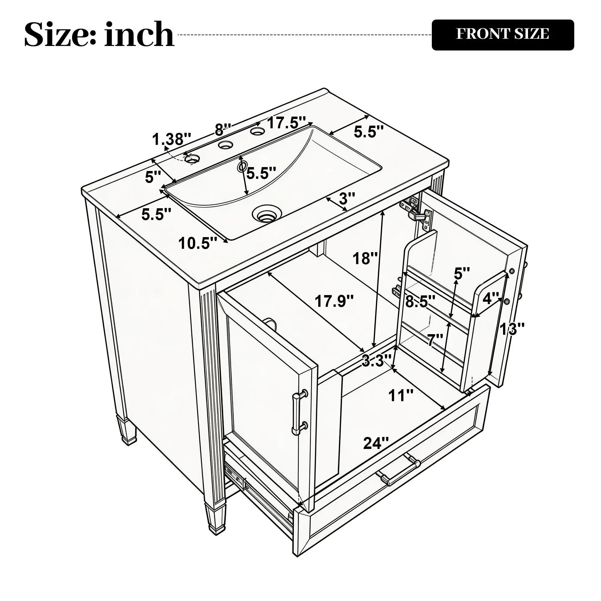Elegant Fluted Bathroom Vanity With Sink, Soft Close Doors & Drawer by HouseOfZazla