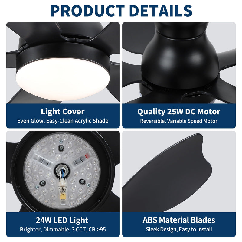 Low Profile Flush Mount Ceiling Fan With Light by HouseOfZazla