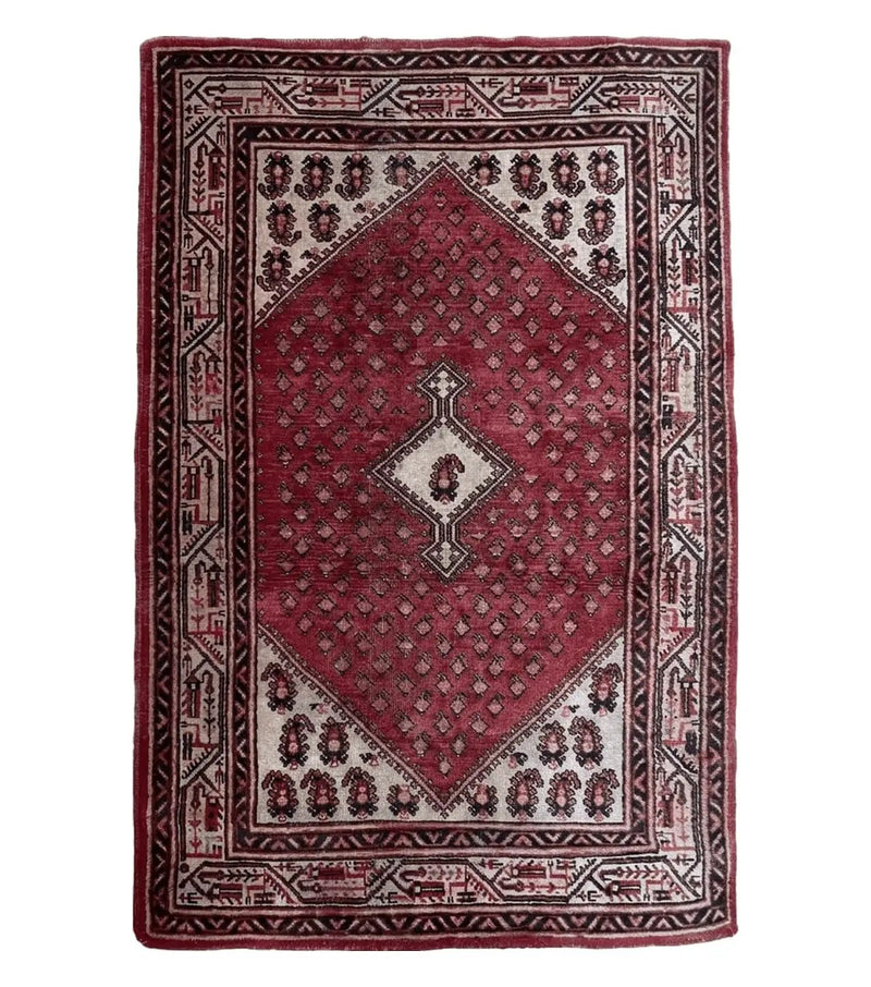 4 X 6.5 Antique Handmade Wool Rug Paisley Boteh Design Tribal Rug Red Ivory by Jewel Rugs