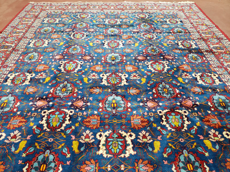 Rare Antique Persian Veramin Carpet, Mina-Khani Pattern, Blue, Red, Ivory, 7x11 ft, Hand-Knotted, Wool by Jewel Rugs