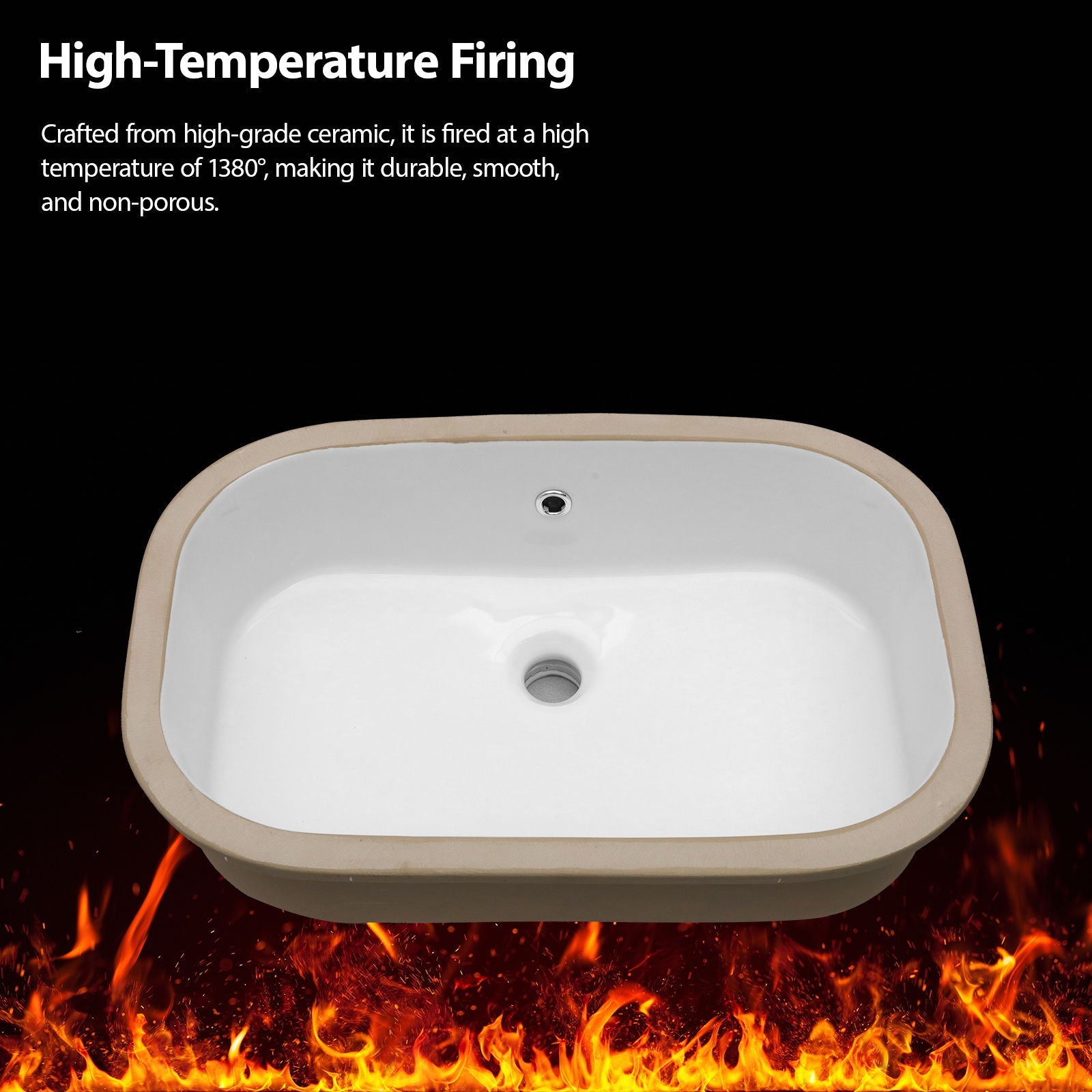 Undermount Bathroom Sink 22" X 15.25" With Overflow Sleek, High Temperature Fired, Stain Resistant, Smooth Polished Surface - White by HouseOfZazla