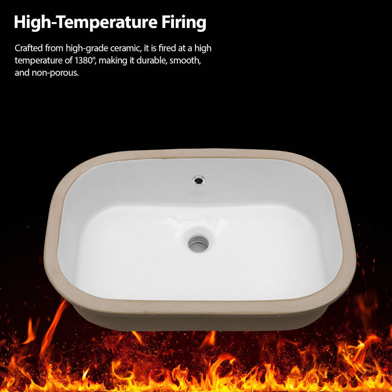 Undermount Bathroom Sink 22" X 15.25" With Overflow Sleek, High Temperature Fired, Stain Resistant, Smooth Polished Surface - White by HouseOfZazla