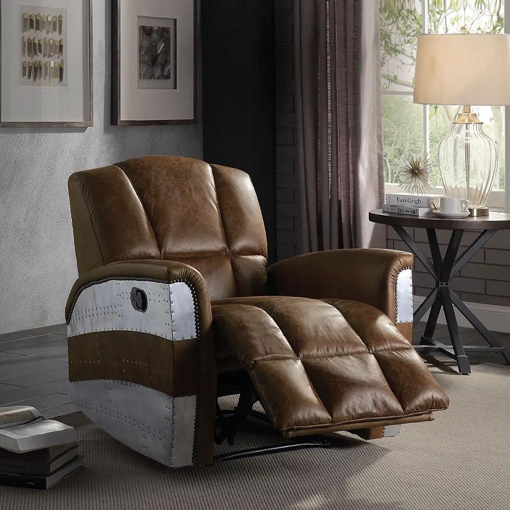 Brancaster - Power Motion Recliner - Retro Brown Top Grain Leather & Aluminum by Unique Piece Furniture
