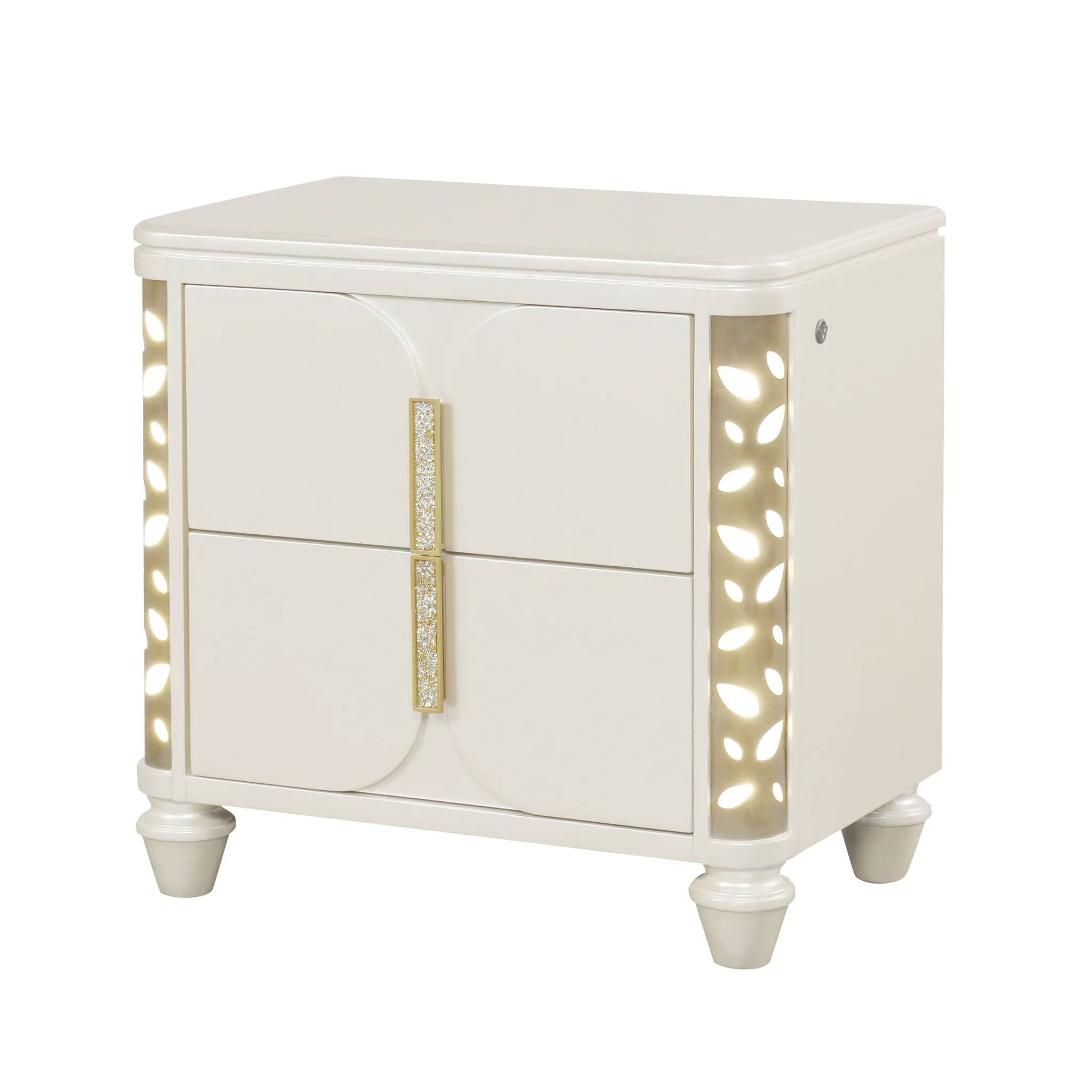 Cinderella - Nightstand With LED Accents And 2 Storage Drawers - Beige by HouseOfZazla