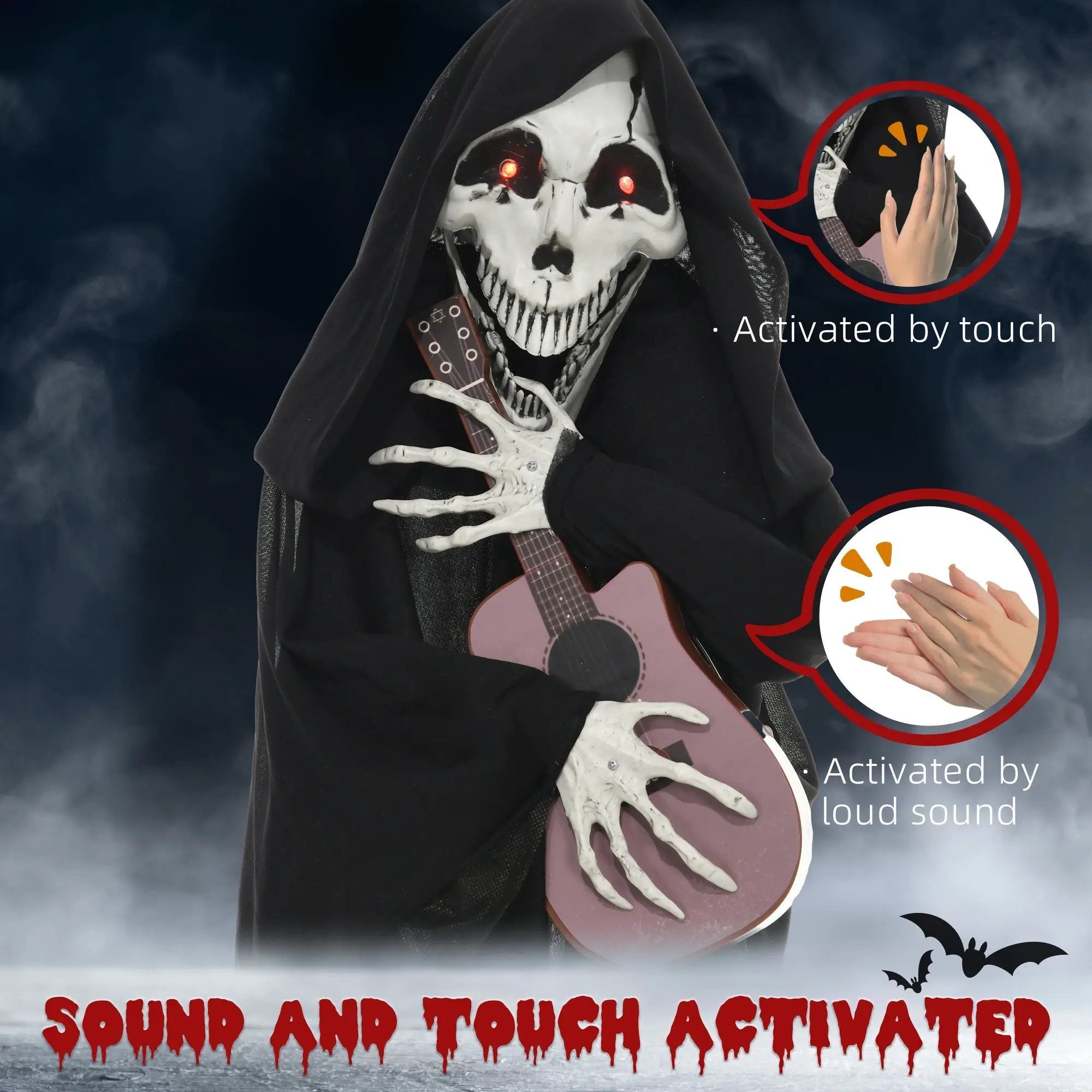 4.3' Animated Grim Reaper Guitarist with Motion and Sound Activation by HouseOfZazla