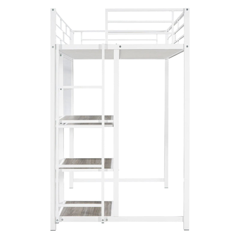 Metal Loft Bed With Desk, 3 Shelves And Ladder by HouseOfZazla