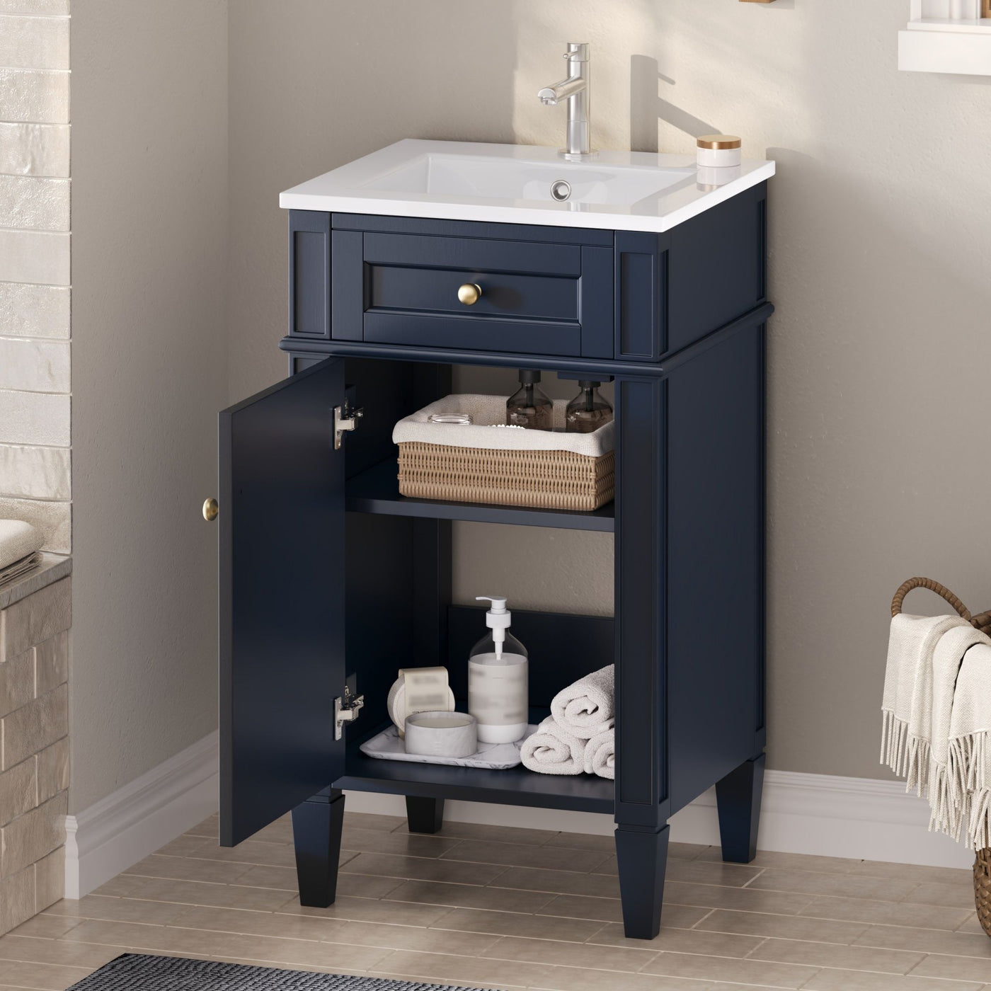 French Style Bathroom Vanity With Sink, Soft-Closing Door, Adjustable Shelf, Rectangular Design by Unique Piece Furniture
