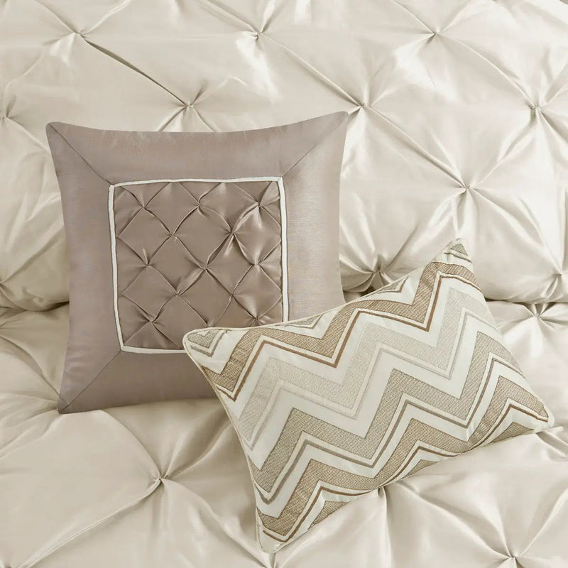 7 Piece Tufted Comforter Set Ivory Cal King by HouseOfZazla