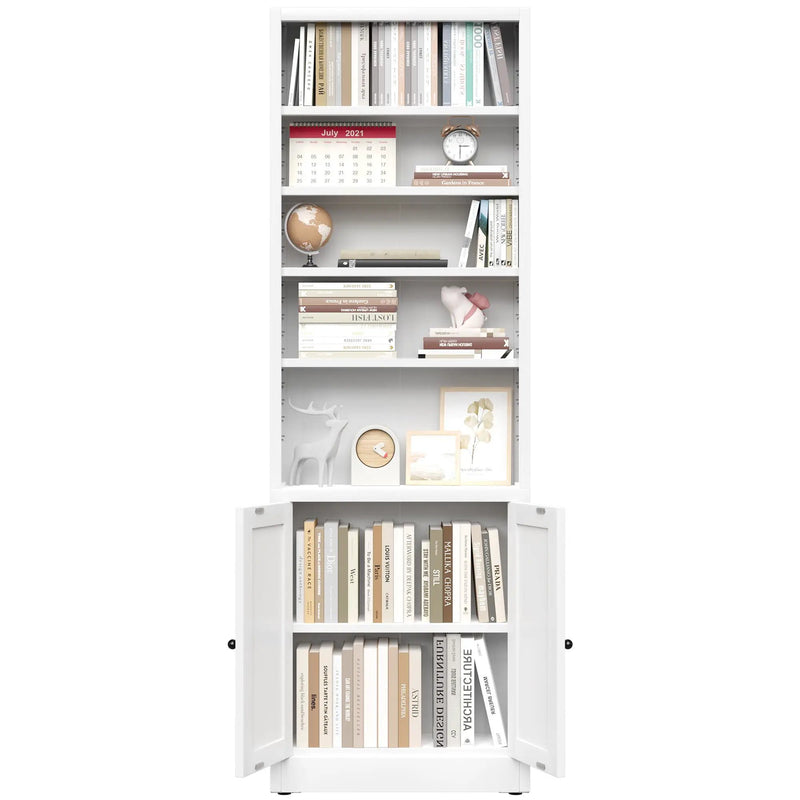 Bookcase Tall 5-Tier Adjustable Storage Shelf With Door Deep - White