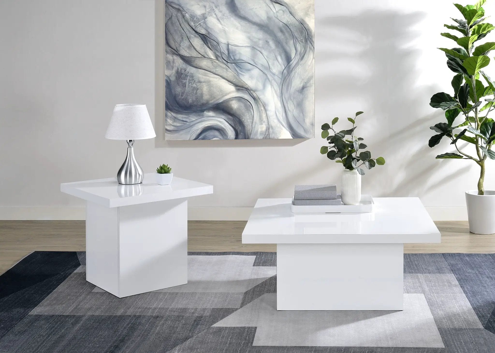 Devar 2-piece Square Coffee End Table Set White High Gloss by Unique Piece Furniture