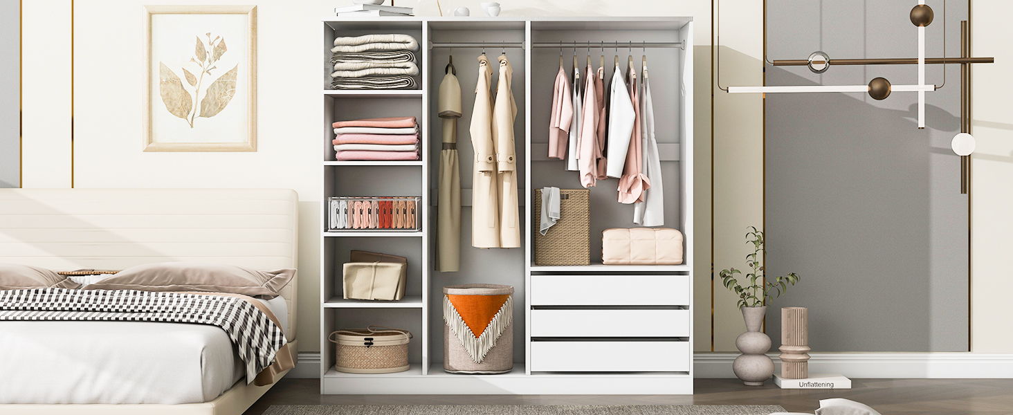 Doorless Storage Wardrobe For Dedroom With Shelves And 3 Drawers by HouseOfZazla