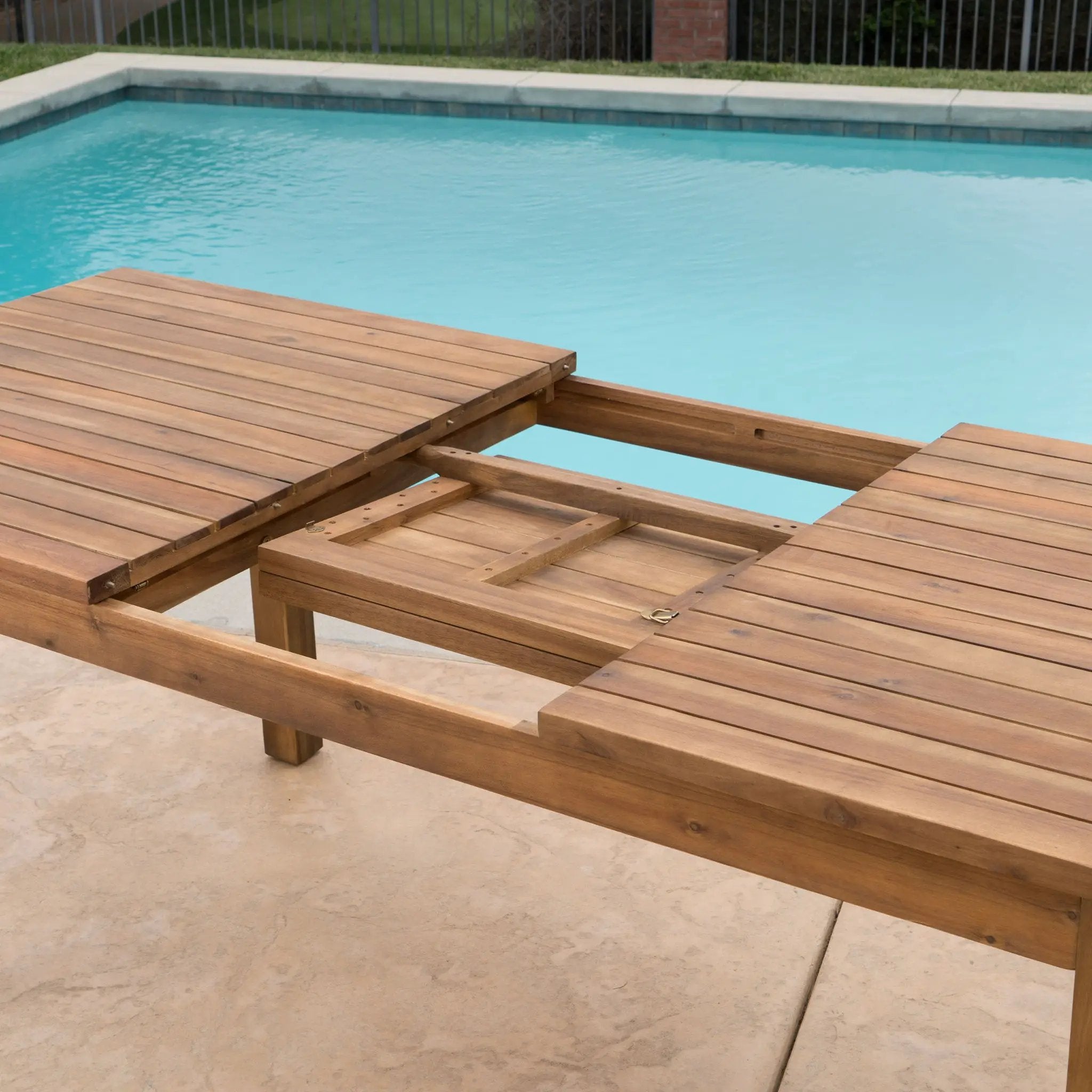 Wilson Expandable Dining Table With Slat Design - Teak Acacia Wood by HouseOfZazla