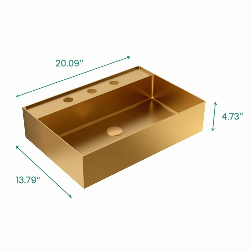 20"x14" Integrated Brushed Gold Stainless Steel Sink by HouseOfZazla