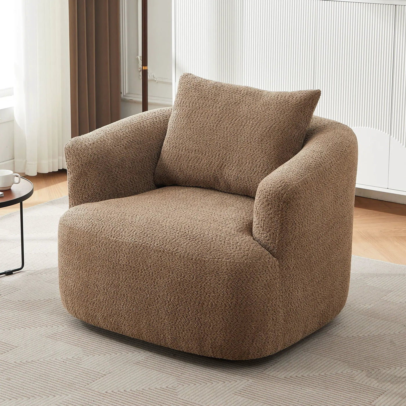 360° Swivel Barrel Sofa Chair With Throw Pillow, Upholstered Accent Chair by Unique Piece Furniture