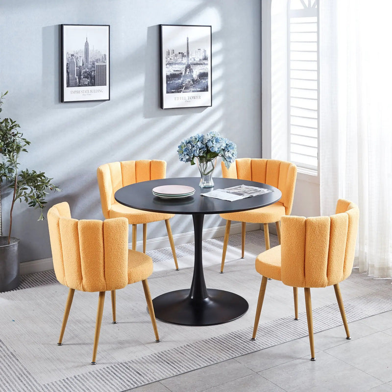 Modern Dining Chair (Set of 2) With Iron Tube Wood Color Legs, Shorthair Cushions And Comfortable Backrest, Suitable For Dining Room, Living Room, Cafe, Simple Structure by HouseOfZazla