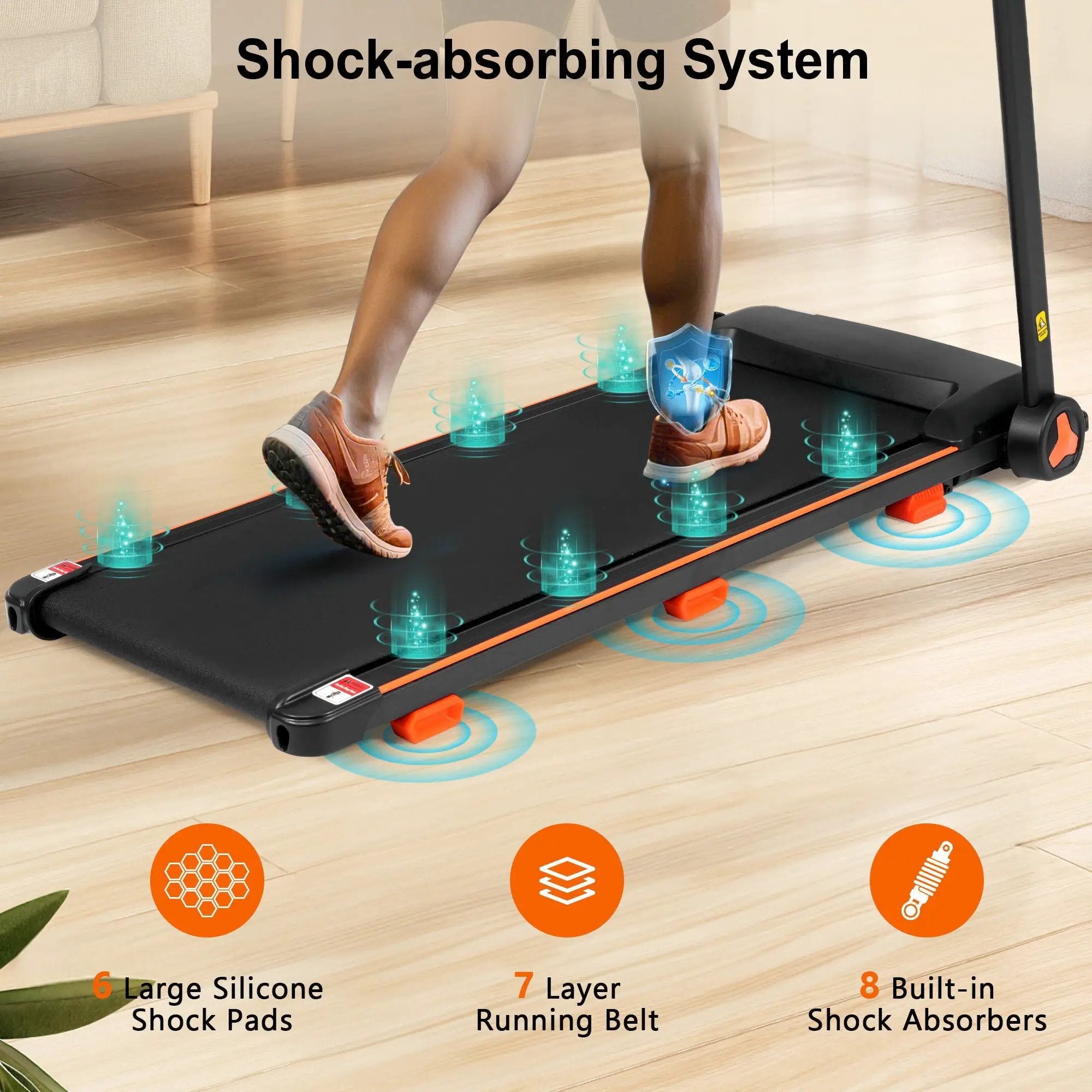2.5Hp Quiet Folding Treadmill With Heart Rate Sensor, 300Lbs Weight Capacity, With USB Charge Station For Android & Bluetooth Speaker, 6 Shock Absorbing - Black by HouseOfZazla