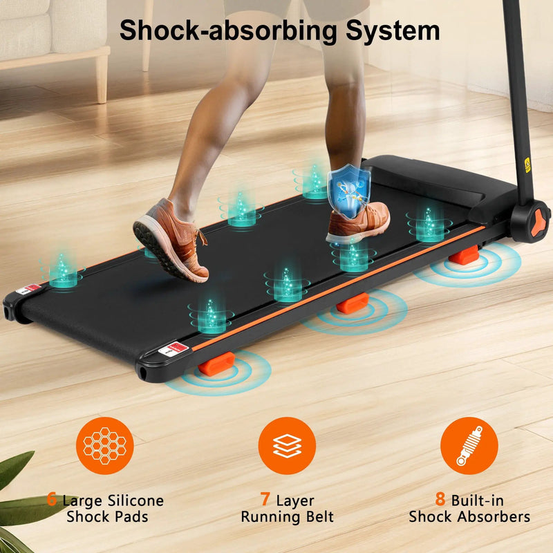 2.5Hp Quiet Folding Treadmill With Heart Rate Sensor, 300Lbs Weight Capacity, With USB Charge Station For Android & Bluetooth Speaker, 6 Shock Absorbing - Black by HouseOfZazla