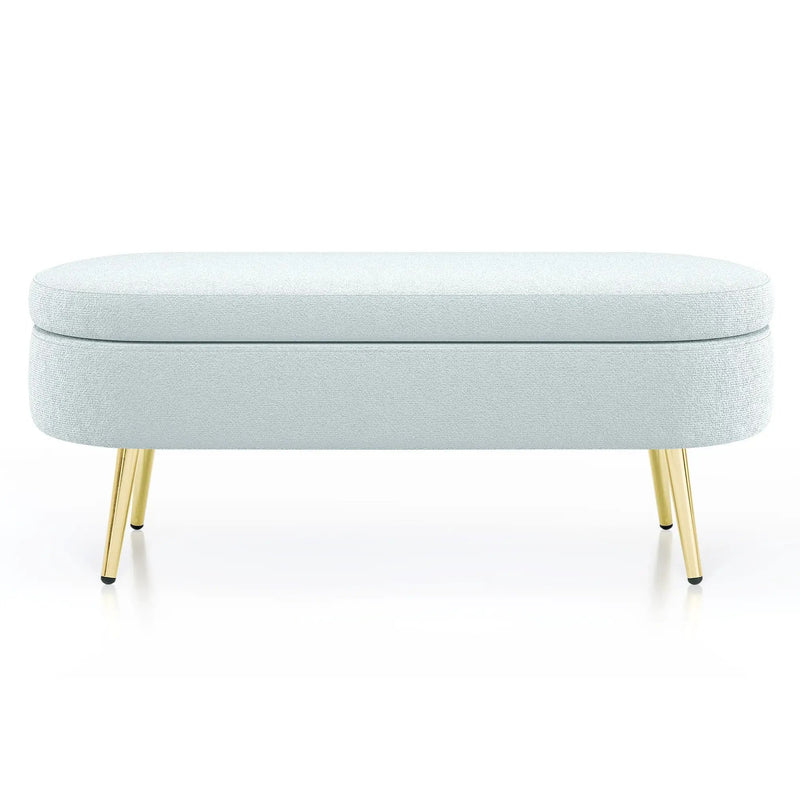 Ottoman Oval Storage Bench, Flannel with Metal Legs-Cyan by HouseOfZazla
