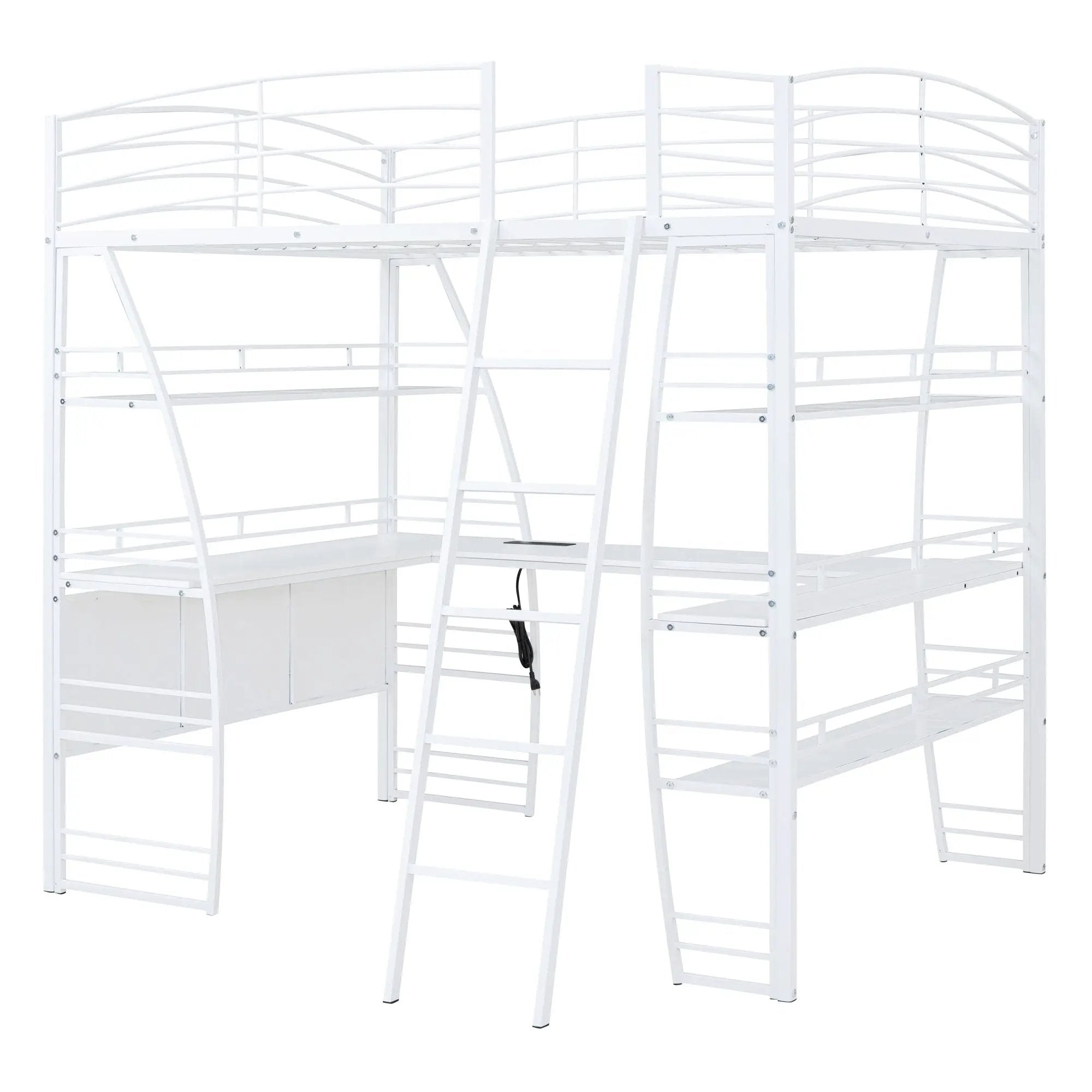 Loft Bed With 4 Layers Of Shelves And L-Shaped Desk, Stylish Metal Frame Bed With A Set Of Sockets, USB Ports And And Wireless Charging by HouseOfZazla