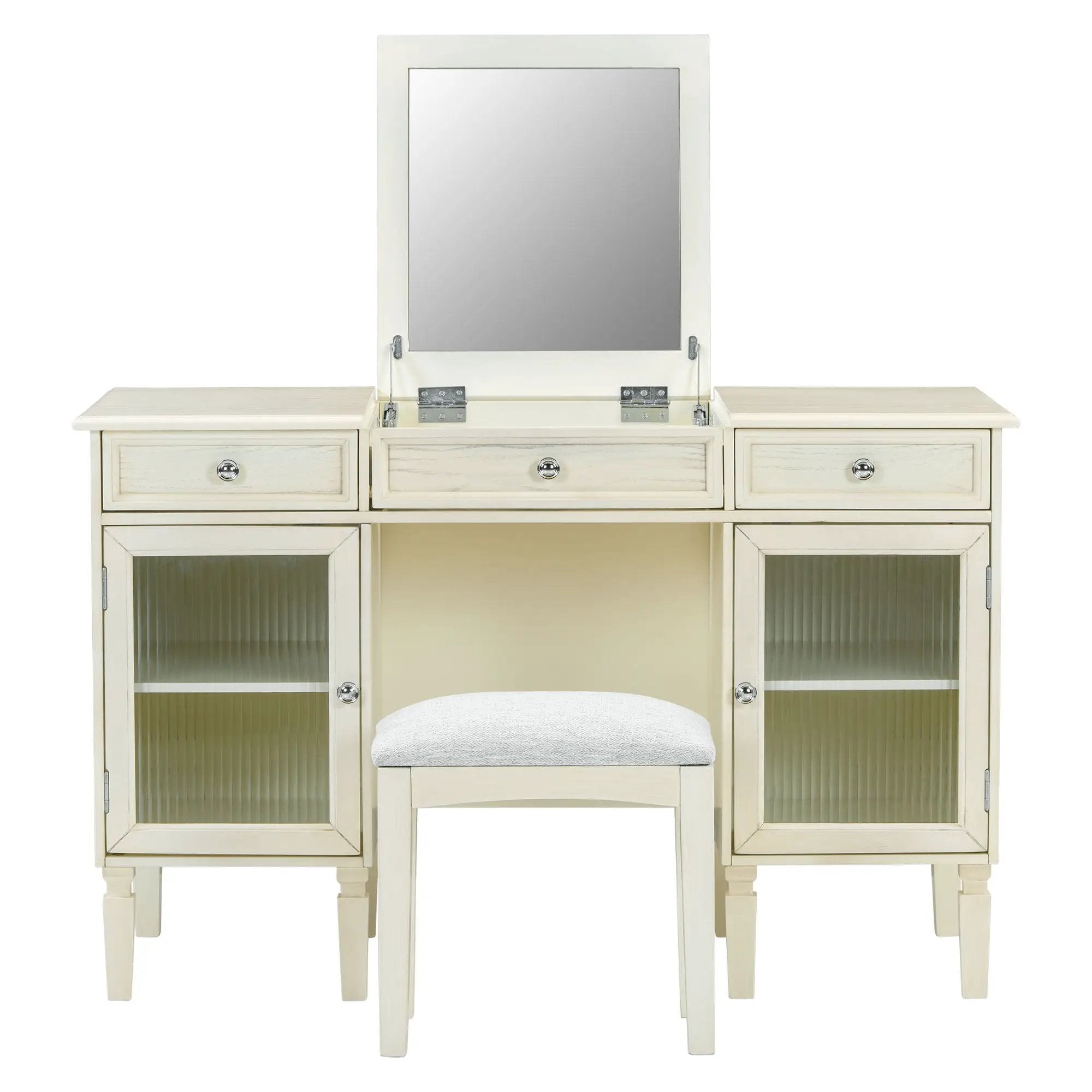 Multi Functional 2 In 1 Vanity Desk With Flip Top Mirror Material - White Oak by Unique Piece Furniture