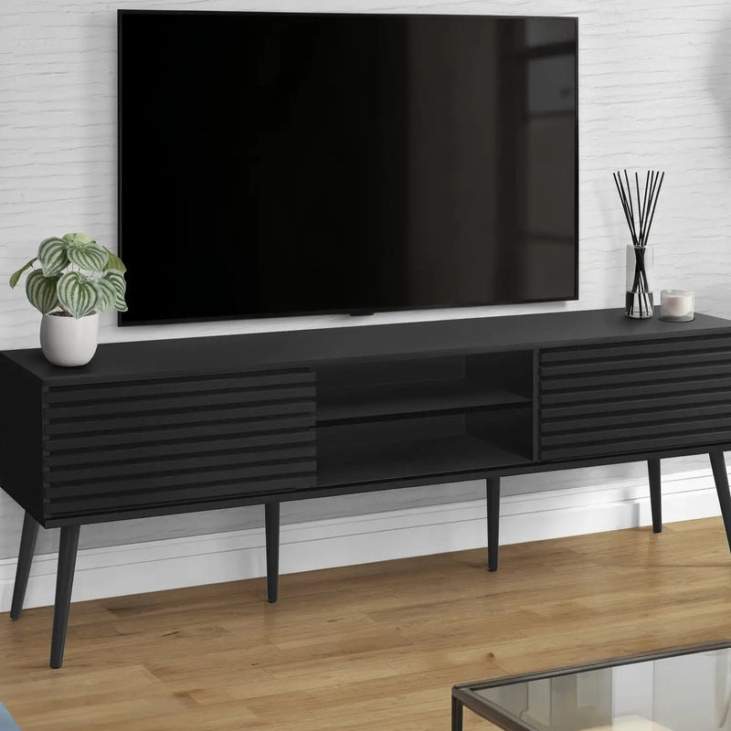 TV Stand, Media Entertainment Center, Storage Cabinet, Console, Storage Shelves, Bedroom, Living Room, Contemporary, Modern - Black by Unique Piece Furniture