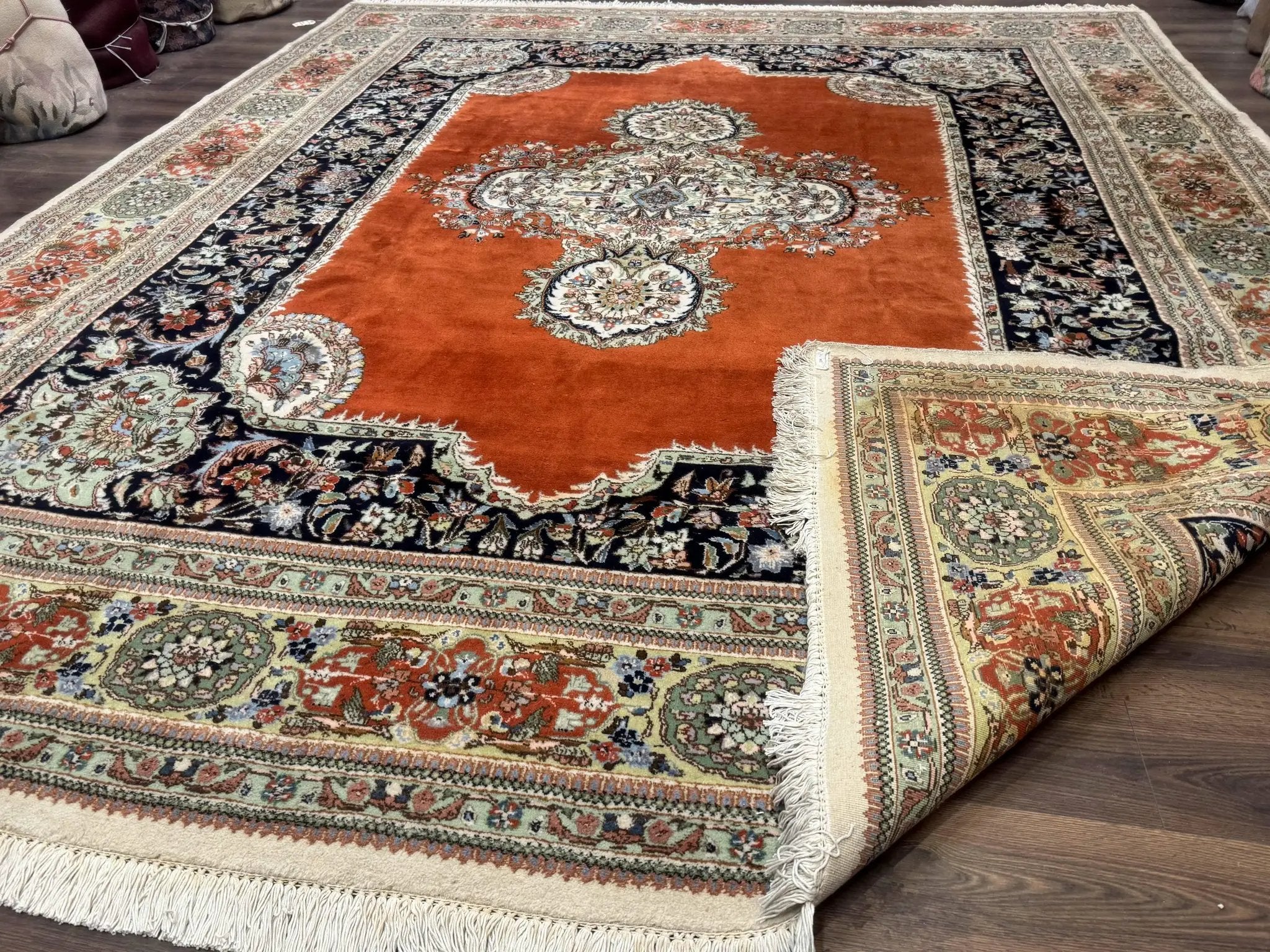 Persian Rug 11x13, Semi Open Field, Soft Wool Pile, Vintage Persian Carpet, Persian Tabriz Tabatabai by Jewel Rugs